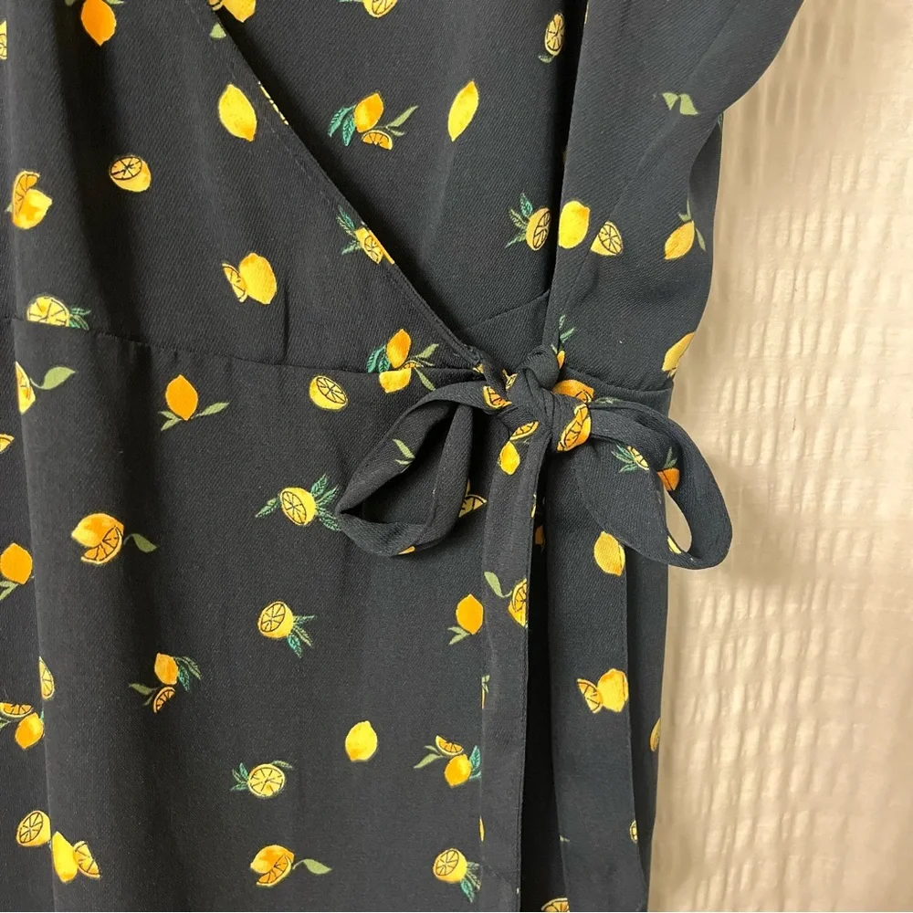 J. Crew Navy Blue Drapey Twill Lemon Print Wrap Dress Women’s Size 20 Plus 2X - Picture 7 of 12